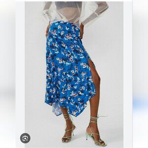 ZARA | Floral Printed Skirt Satin Slit Maxi Blue sz XS
